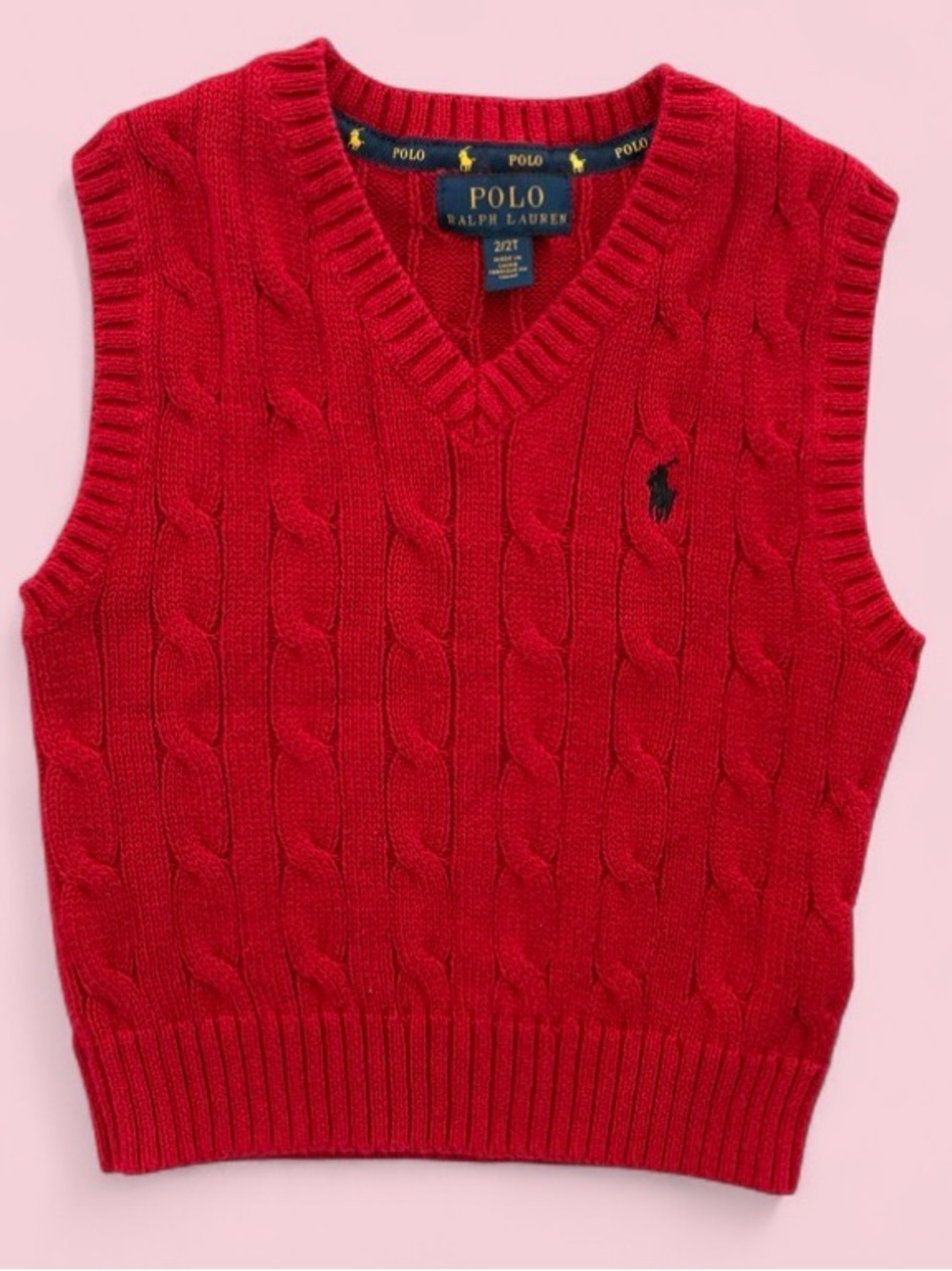 Polo Ralph Lauren Toddler Classic Preppy Red Cable Knit Sweater Vest Size 2T